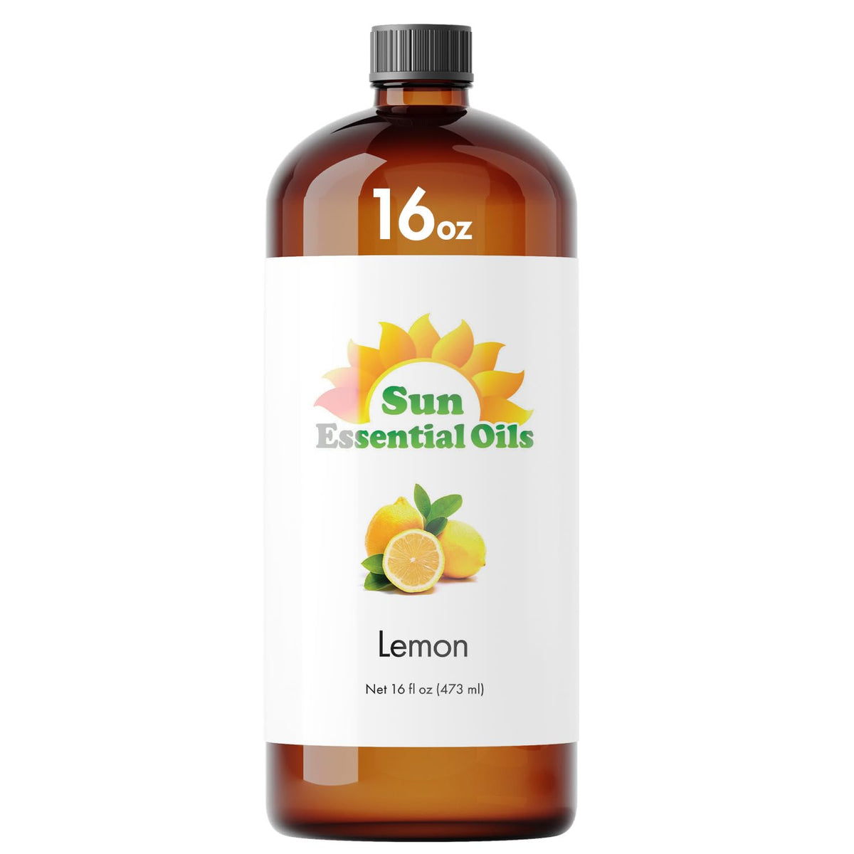 Sun Essential Oils frasco delantero con etiqueta clara y aroma cítrico, muestra calidad