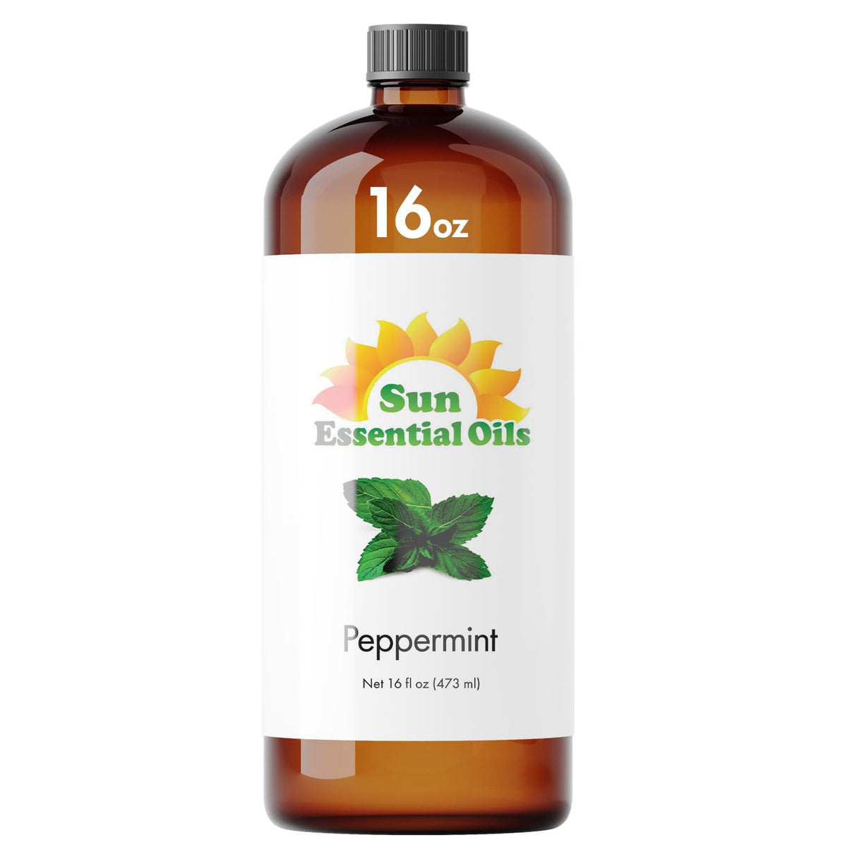 Sun Essential Oils botella frontal 16 oz mostrando formato y ahorro