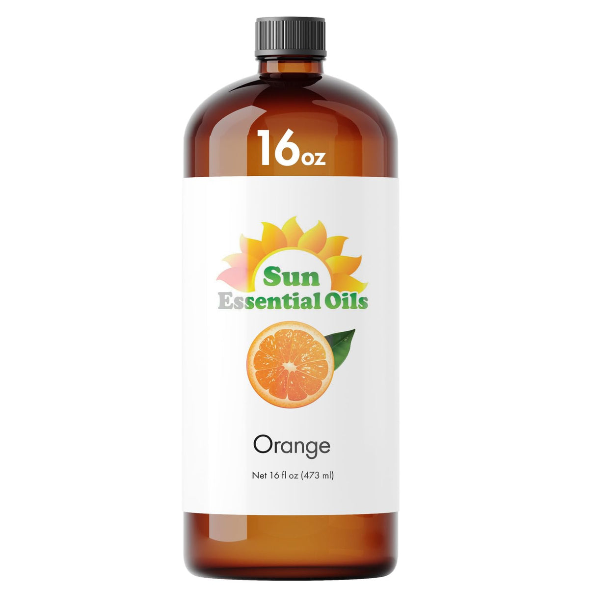 Sun Essential Oils frasco frontal mostrando envase ámbar y beneficio de conservación