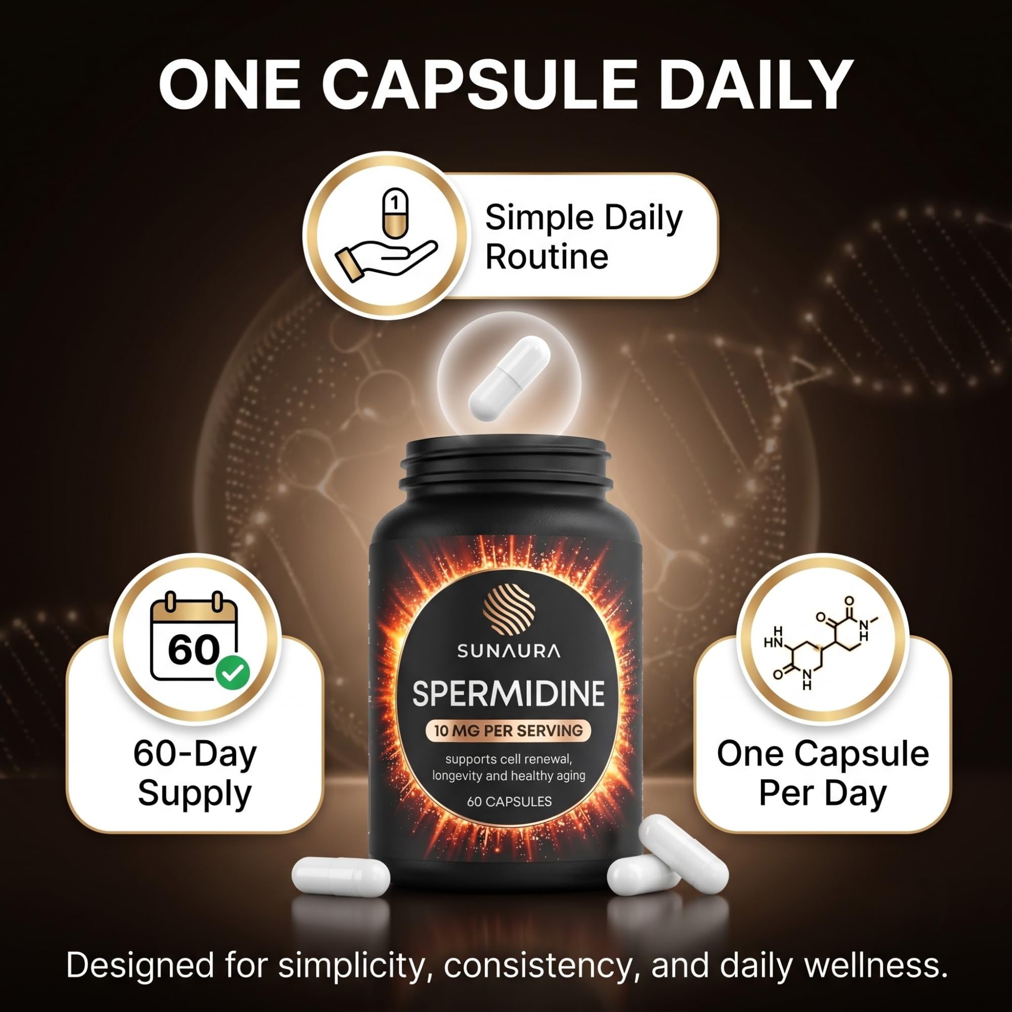 SUNAURA primer plano de cápsula para apreciar pureza y textura