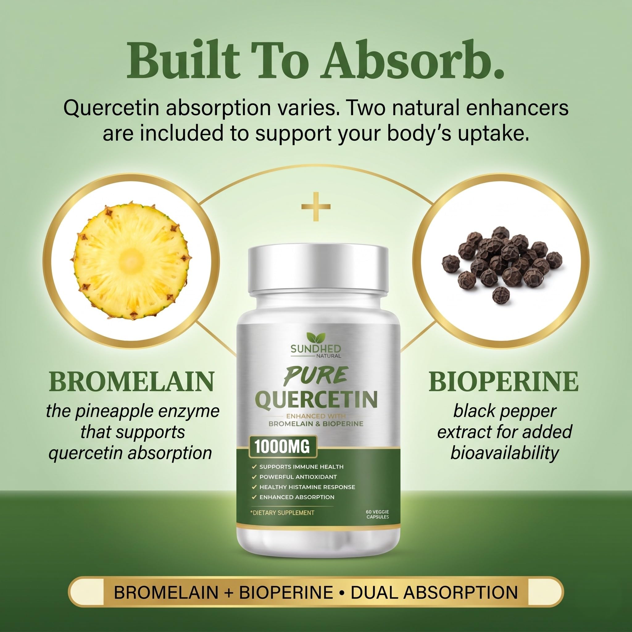 Sundhed Natural etiqueta legible con ingredientes clave y dosis