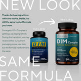 Etiqueta Sunergetic DIM con lista de ingredientes y beneficios visibles