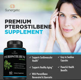Sunergetic etiqueta con ingredientes que destaca pterostilbeno, resveratrol y quercetina