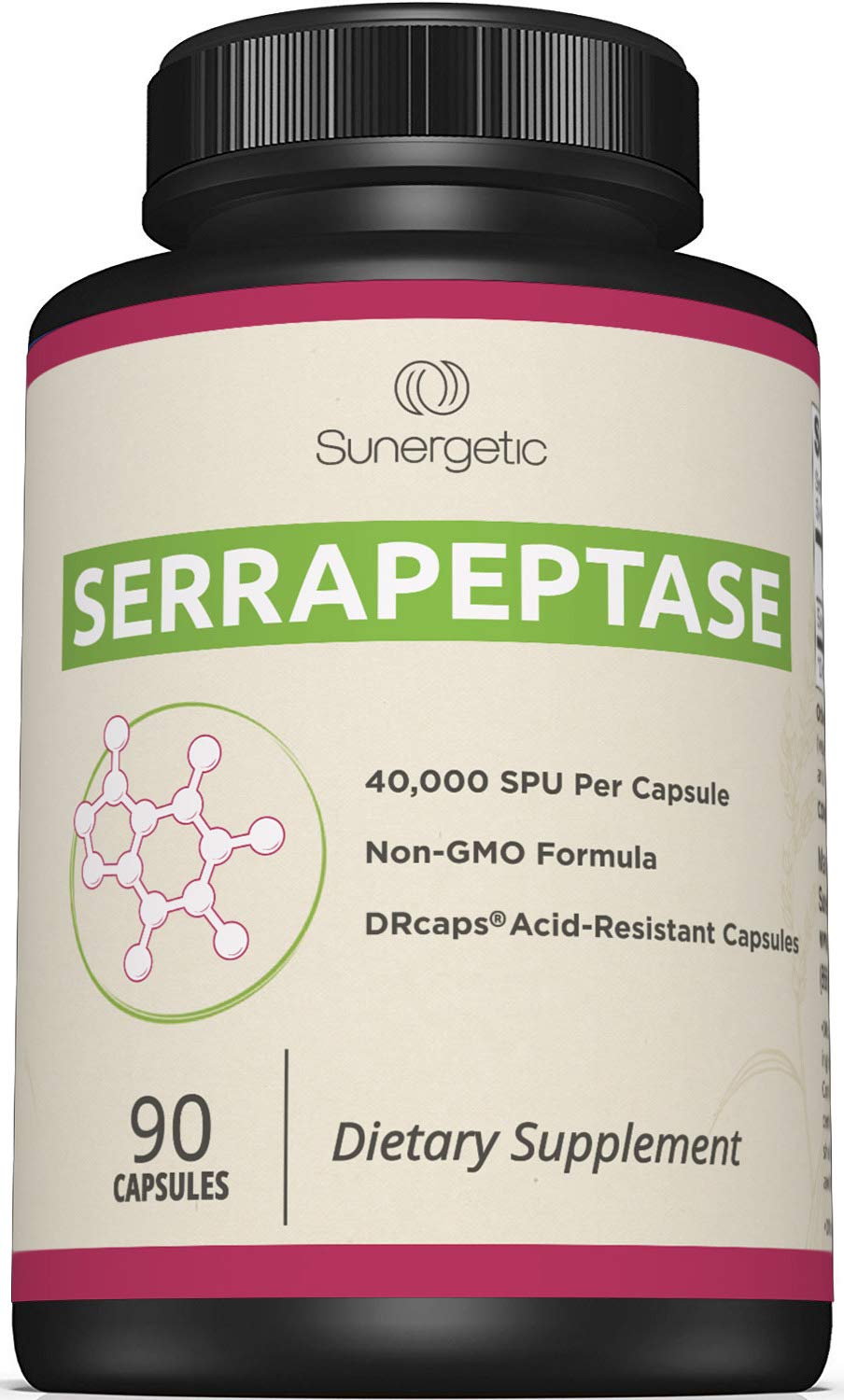 Sunergetic frasco frontal mostrando 90 cápsulas y etiqueta clara para confianza
