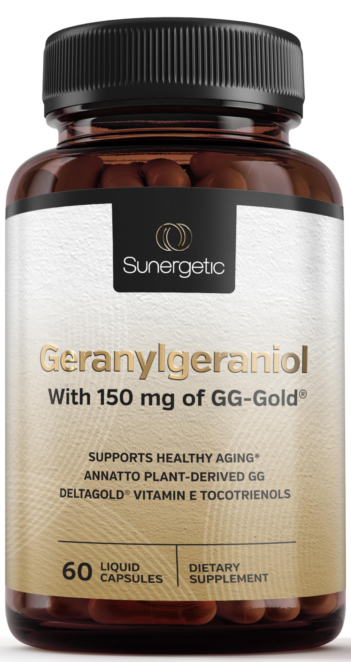 Sunergetic frasco GG-Gold frontal mostrando etiqueta y cantidad