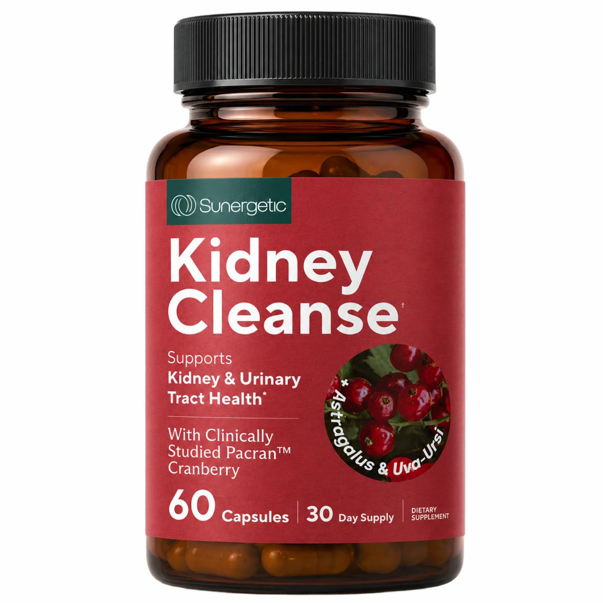 Sunergetic envase frontal mostrando suplemento renal y confianza de calidad