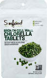 Sunfood Superfoods empaque frontal de chlorella, vista clara del producto y beneficio de conveniencia