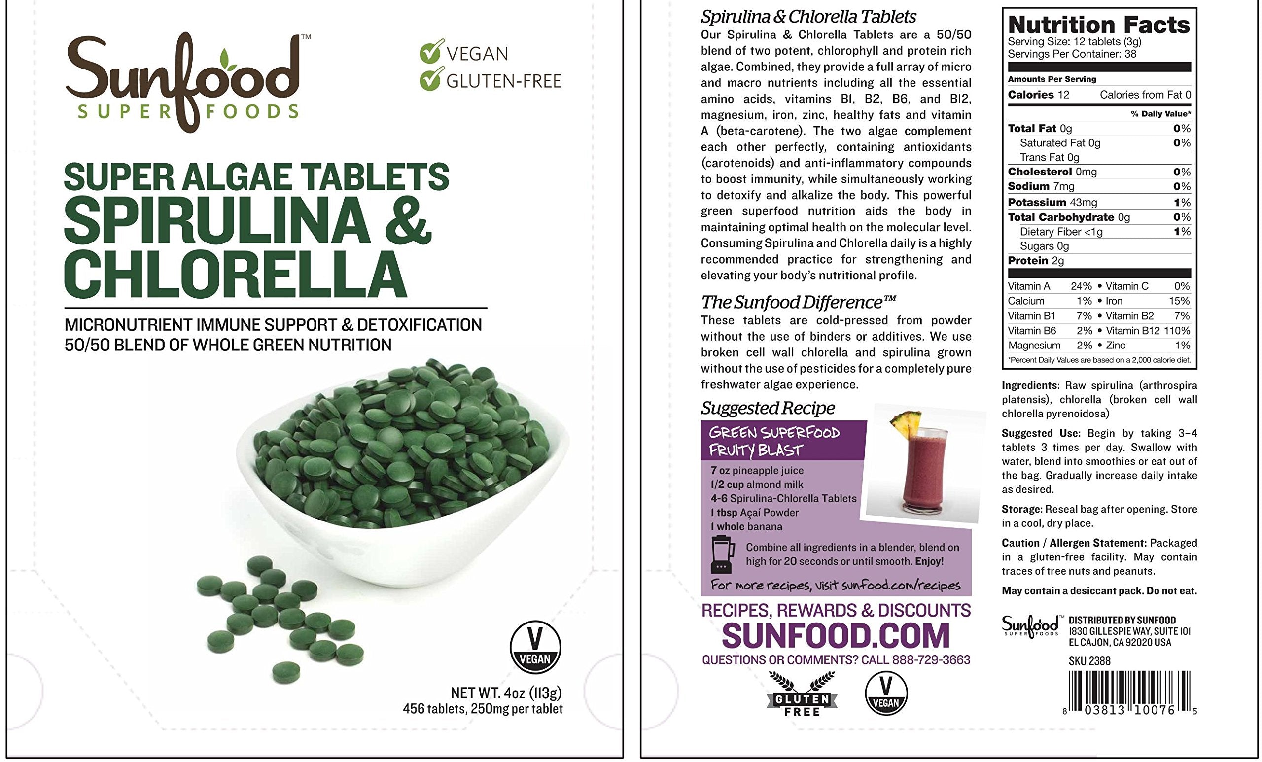 Sunfood tabletas en uso mezcladas en batido, fácil integración diaria