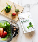 Sunfood Superfoods bolsa junto a regla para comparar tamaño práctico