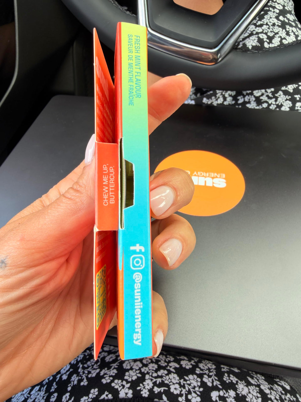 SUNII ENERGY GUM paquete frontal mostrando formato portátil y beneficio de energía rápida
