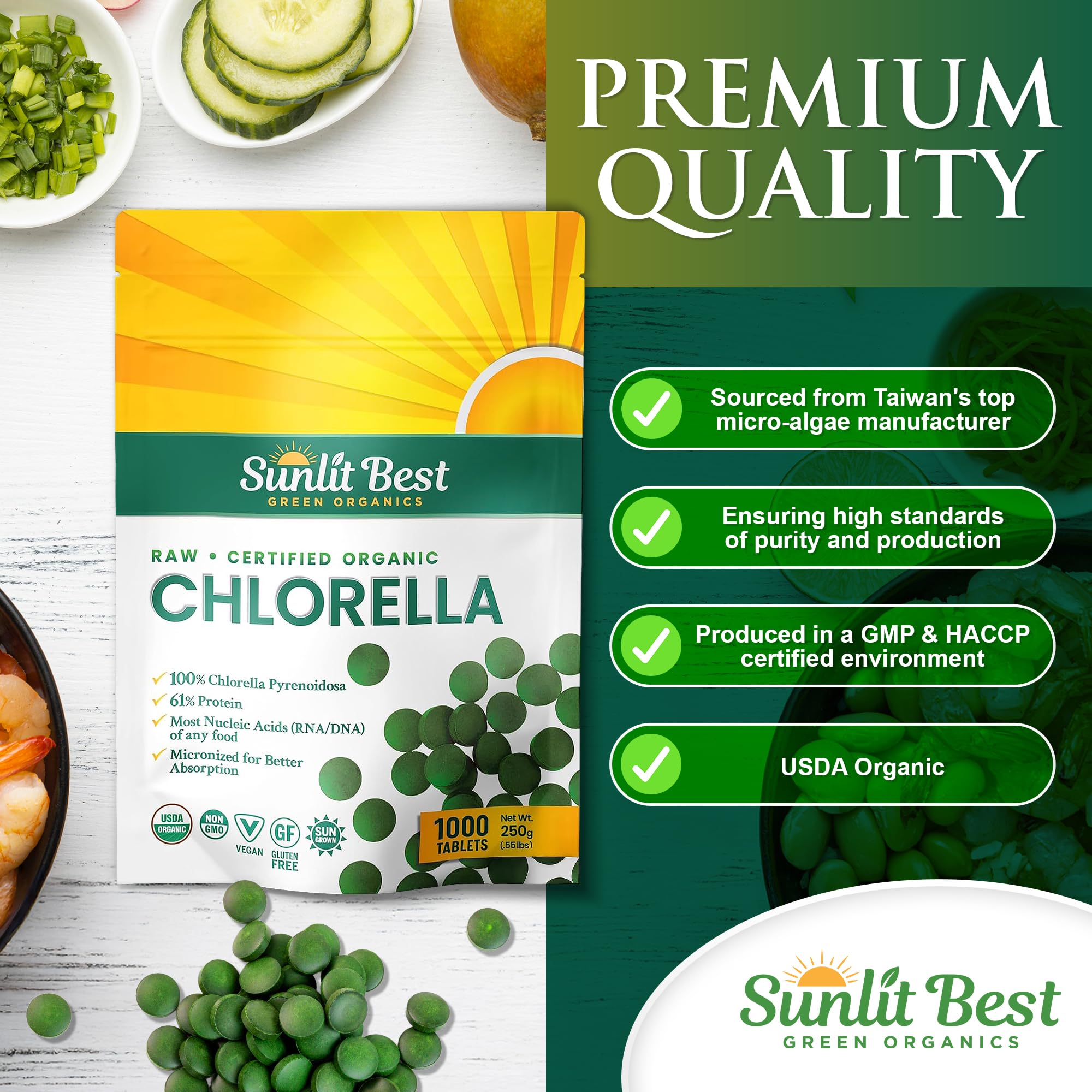 Sunlit Best envase vertical con rótulo orgánico y lista de ingredientes