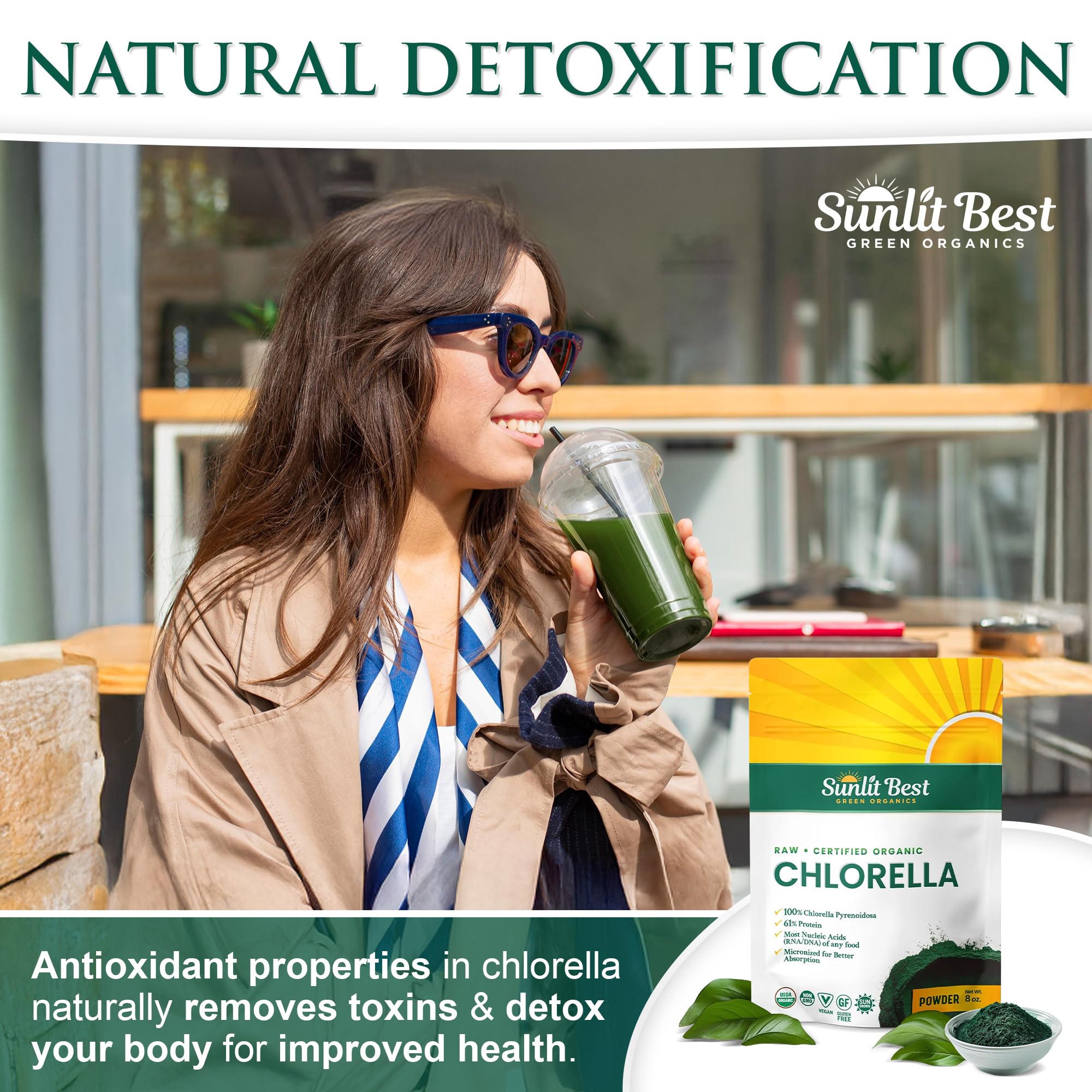 Sunlit Best polvo con ingredientes naturales alrededor sugeridos