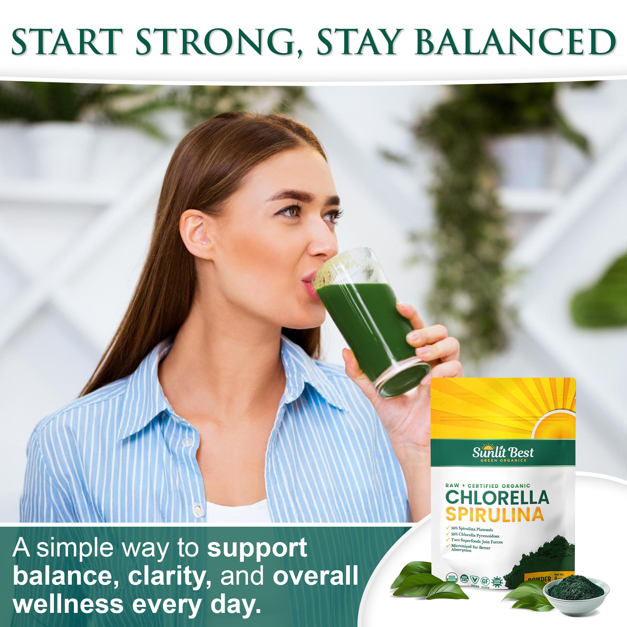 Sunlit Best composición 50% chlorella y 50% spirulina en polvo equilibrado