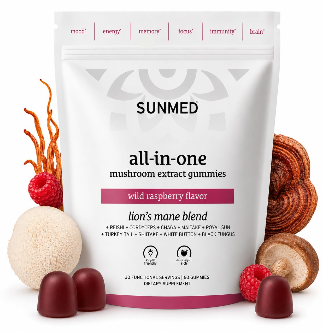 SUNMED frasco frontal mostrando gominolas y beneficio práctico