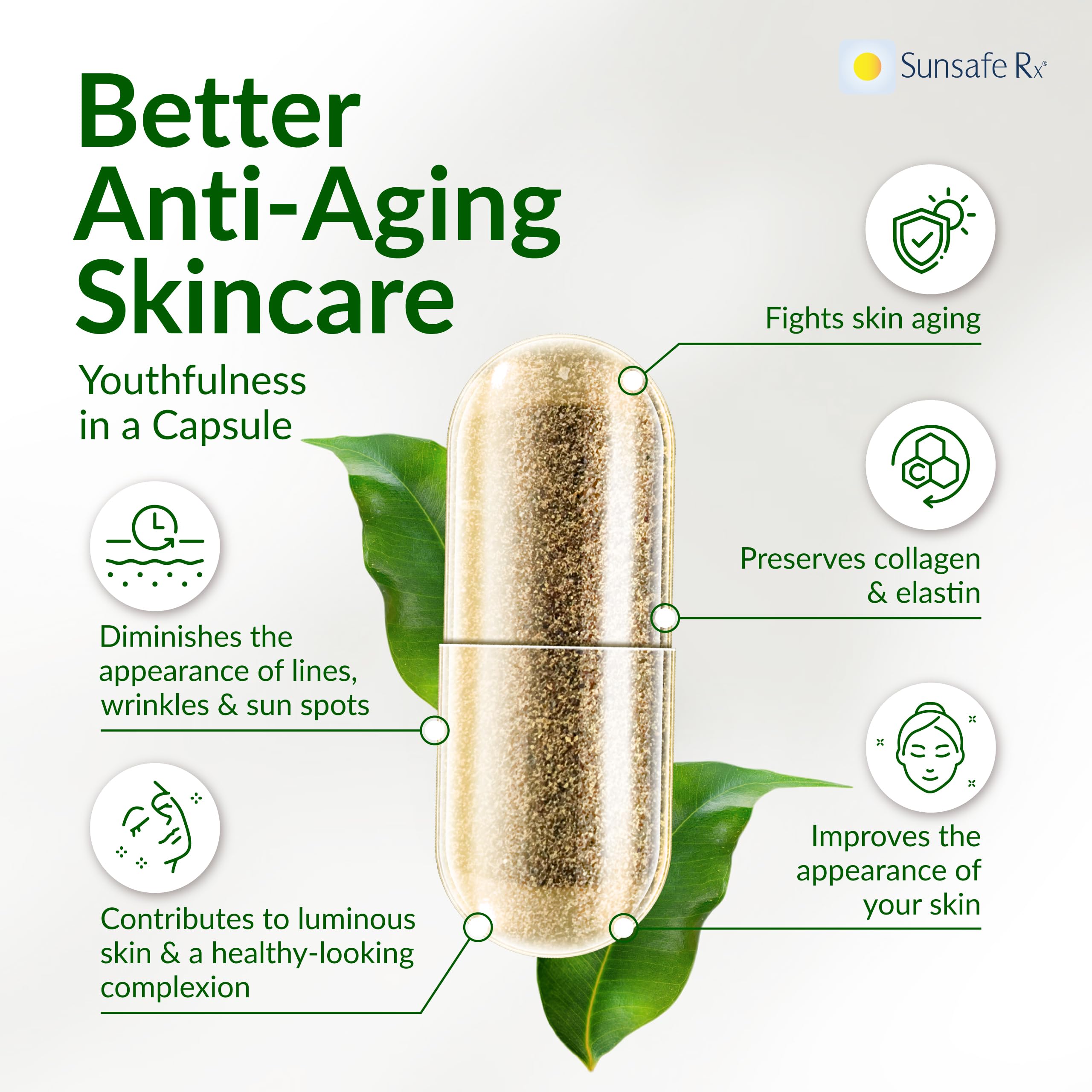 Sunsafe Rx cápsulas textura cercana para visualizar tamaño y pureza