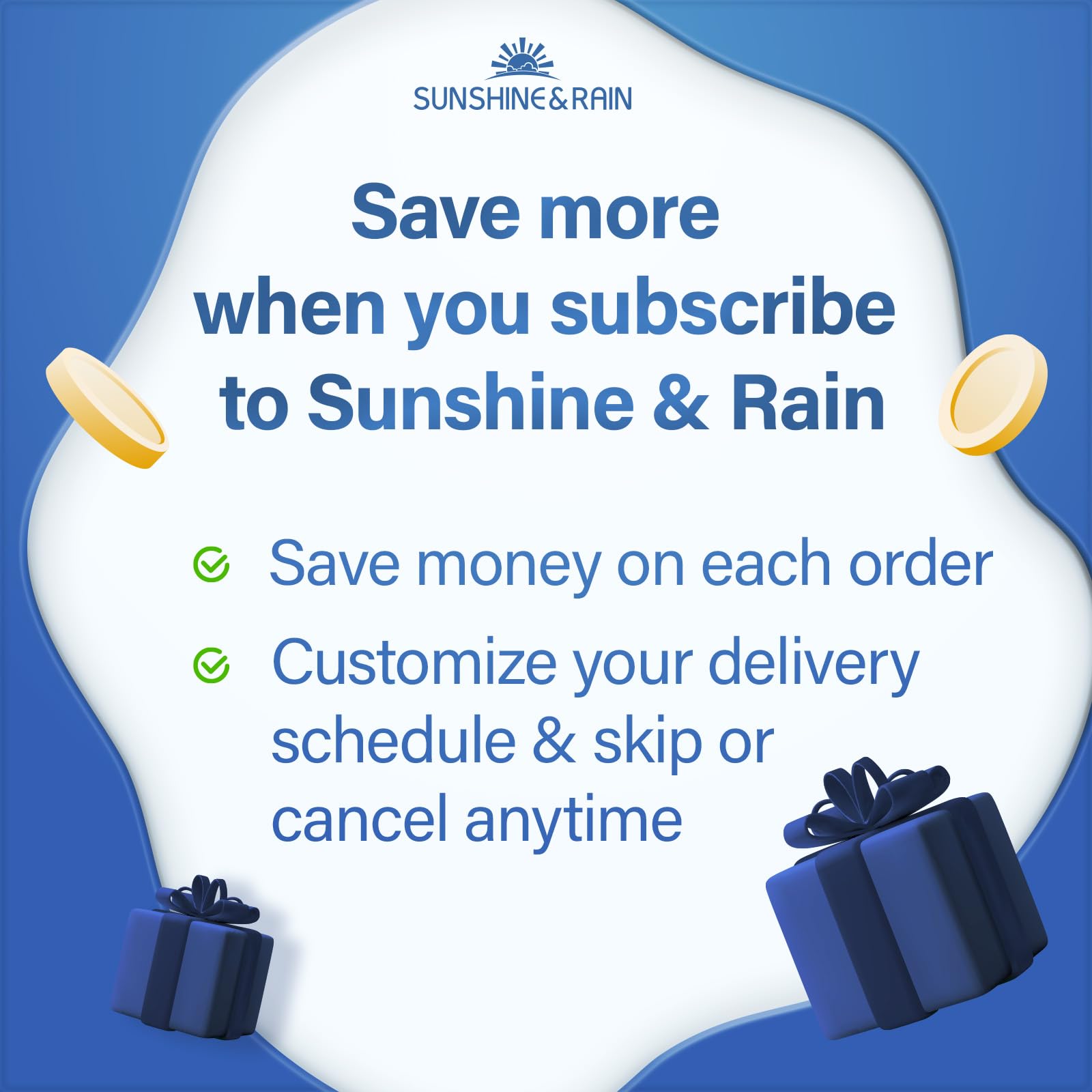 Sunshine & Rain comparación de tamaño para 120 cápsulas por frasco