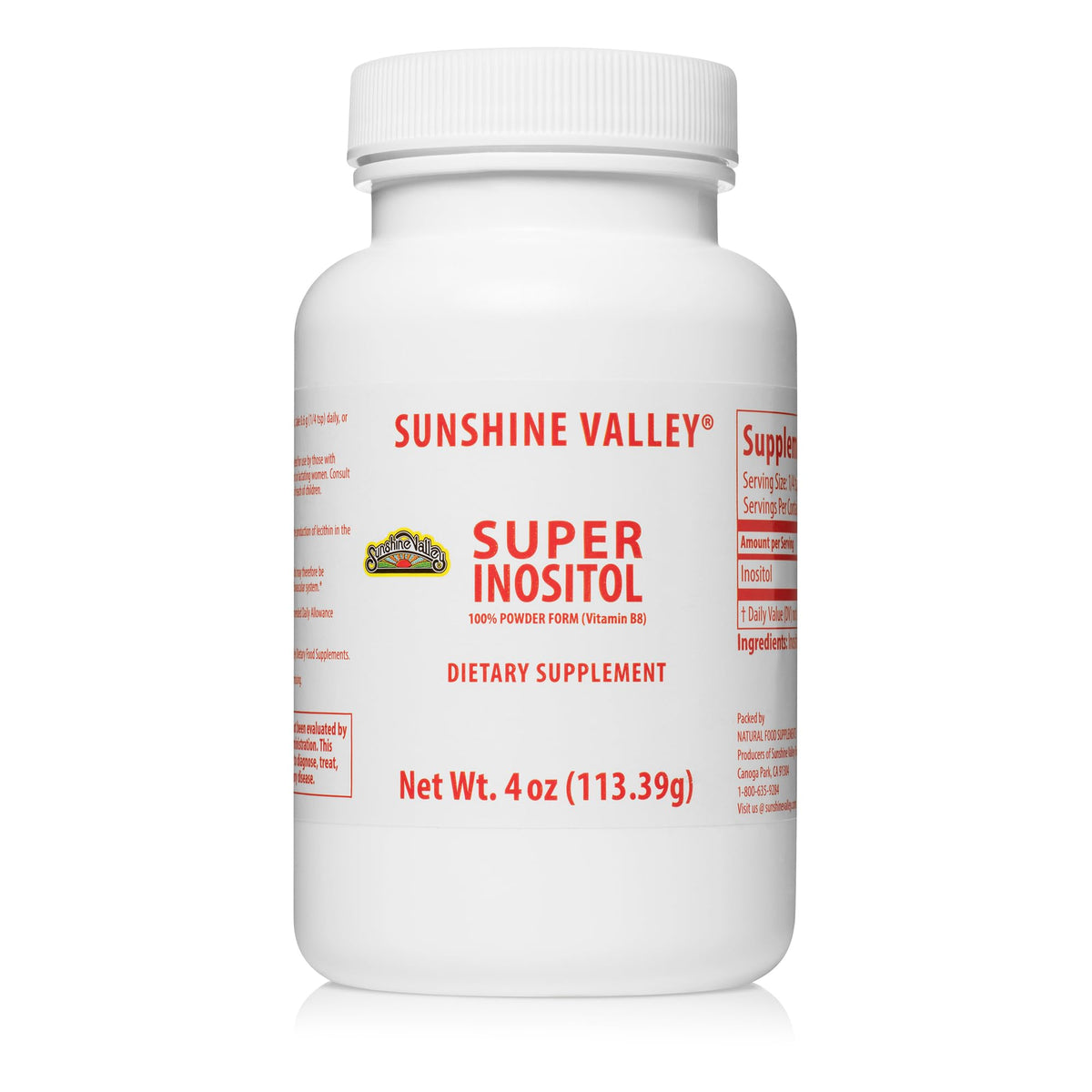 Sunshine Valley frontal del envase mostrando 4 oz y fácil transporte