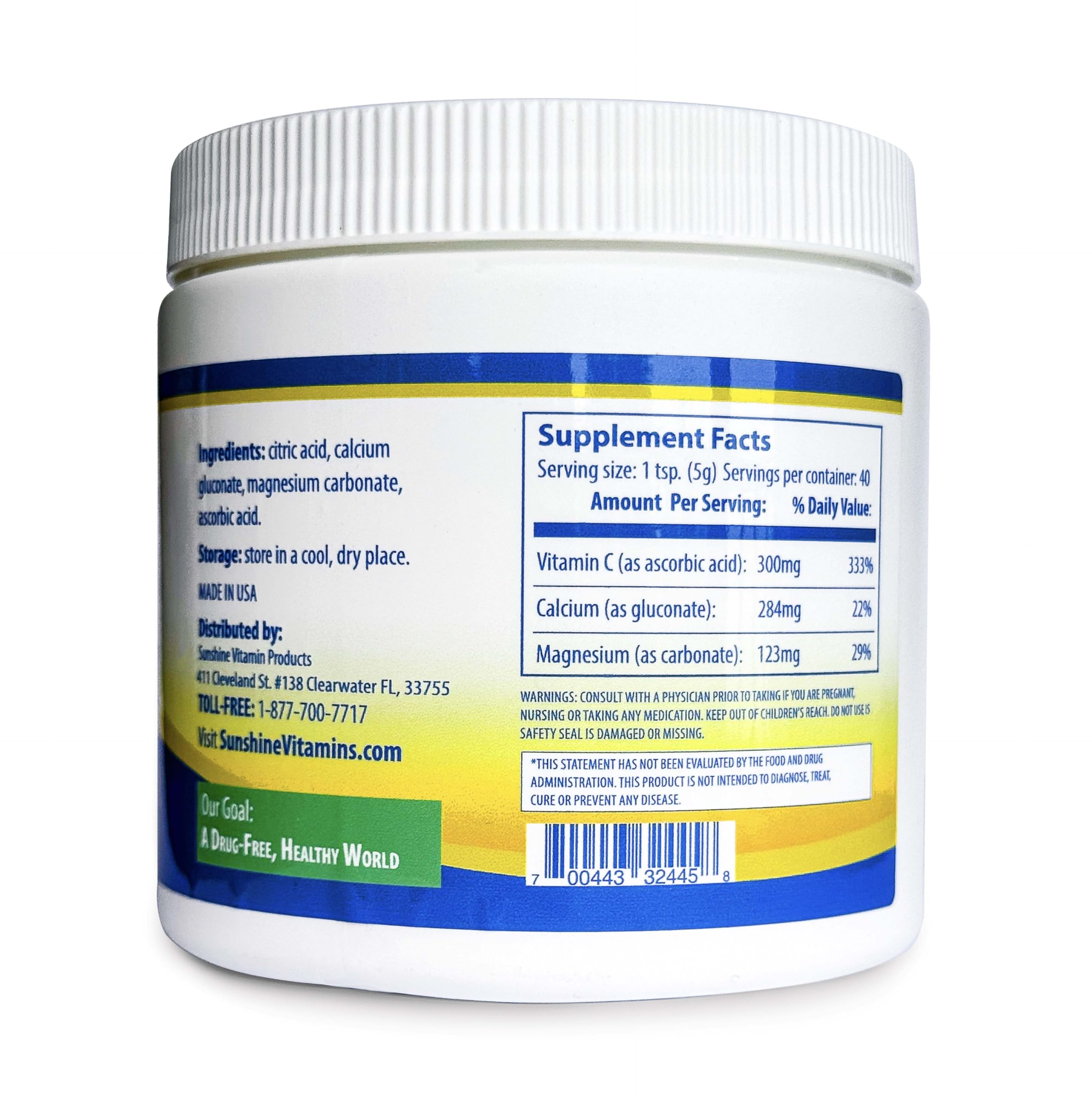 Sunshine Vitamins polvo instantáneo en primer plano, textura fina y disolución fácil