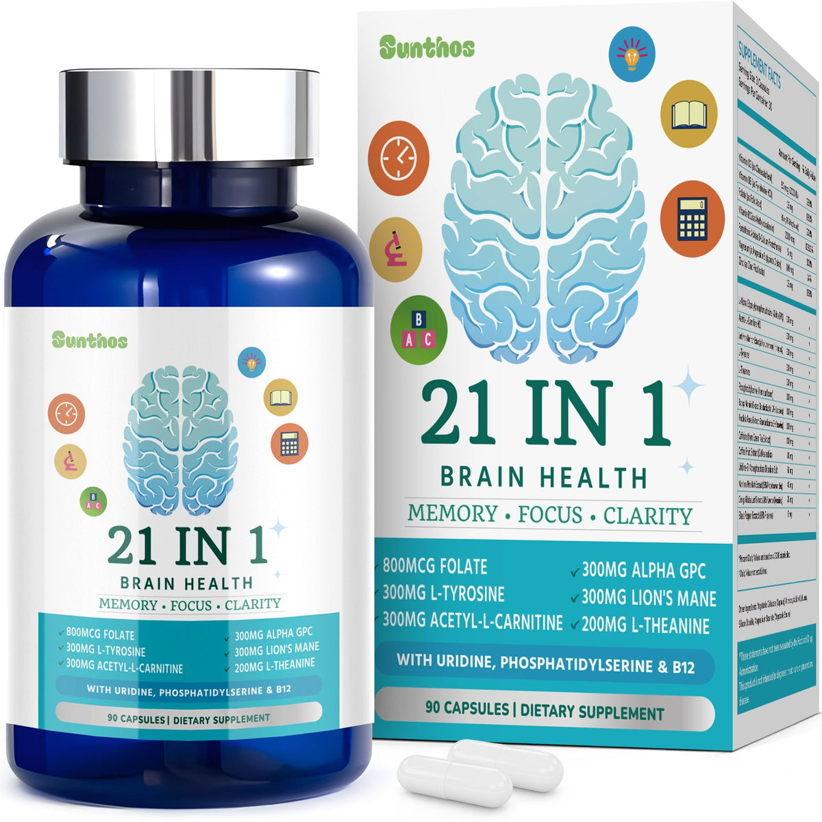 Sunthos frontal del envase mostrando la marca y el beneficio cognitivo