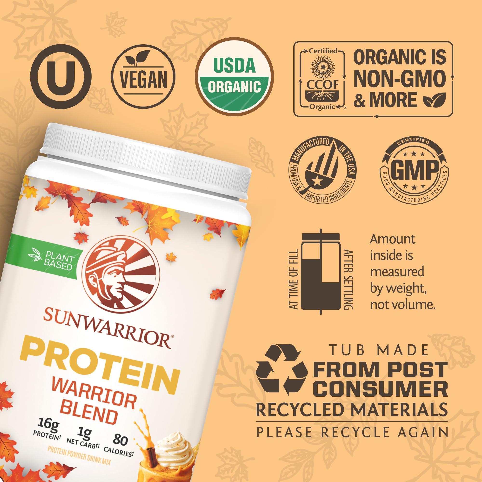 Sunwarrior batido preparado en vaso, sabor pumpkin spice listo para beber