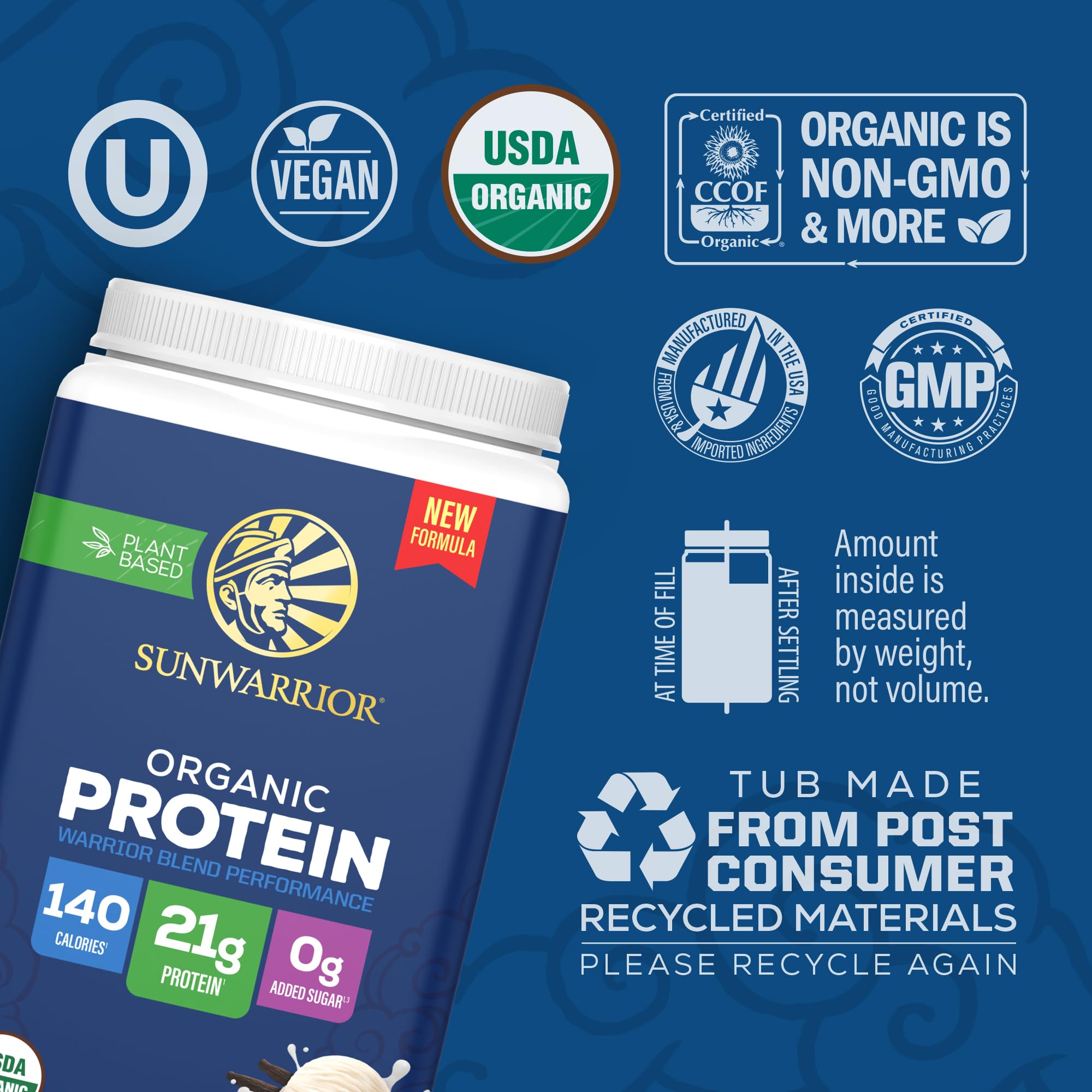Sunwarrior batido de vainilla en vaso listo para beber, recuperación práctica postentreno