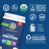 Sunwarrior batido de vainilla en vaso listo para beber, recuperación práctica postentreno