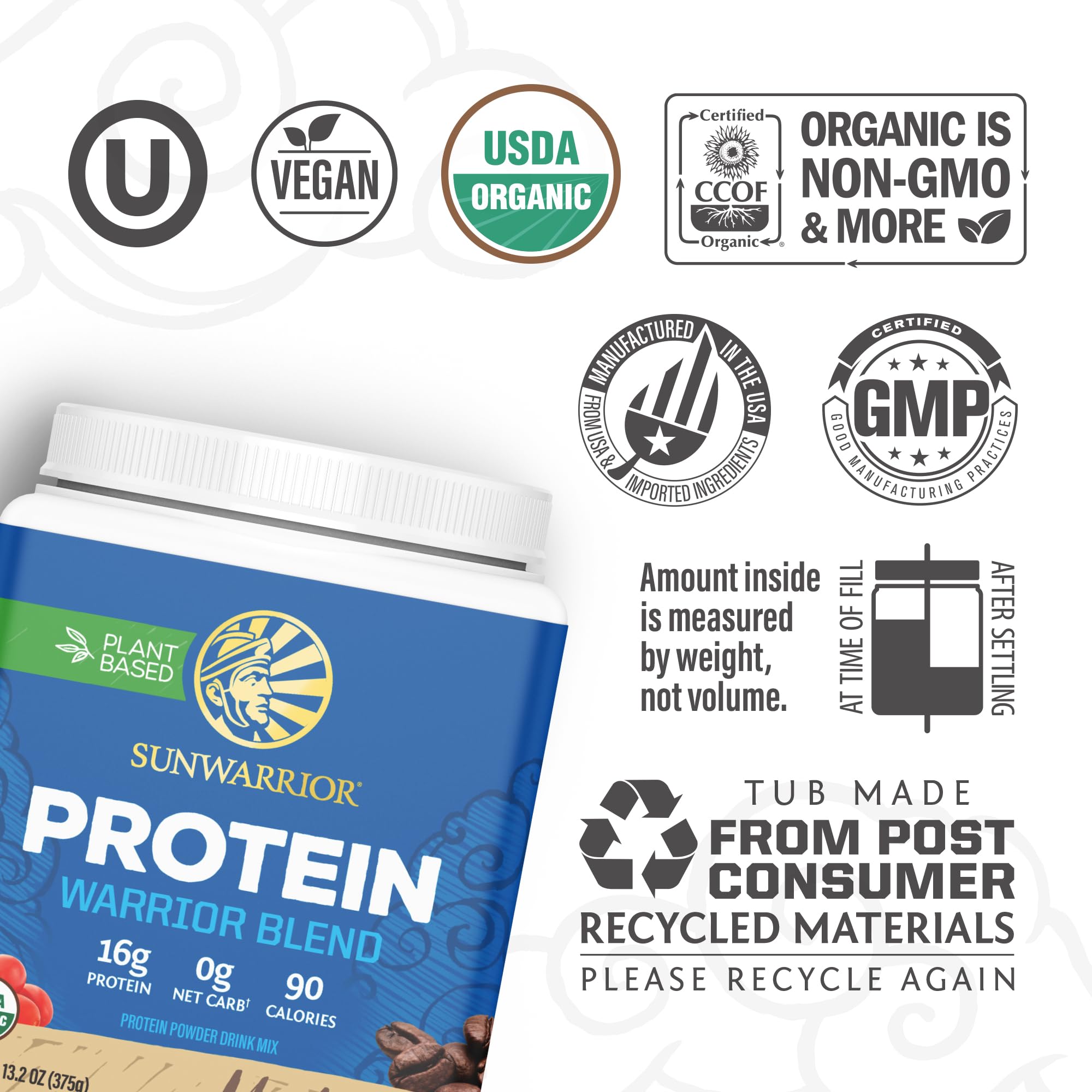 Sunwarrior etiqueta de ingredientes orgánicos, transparencia y confianza