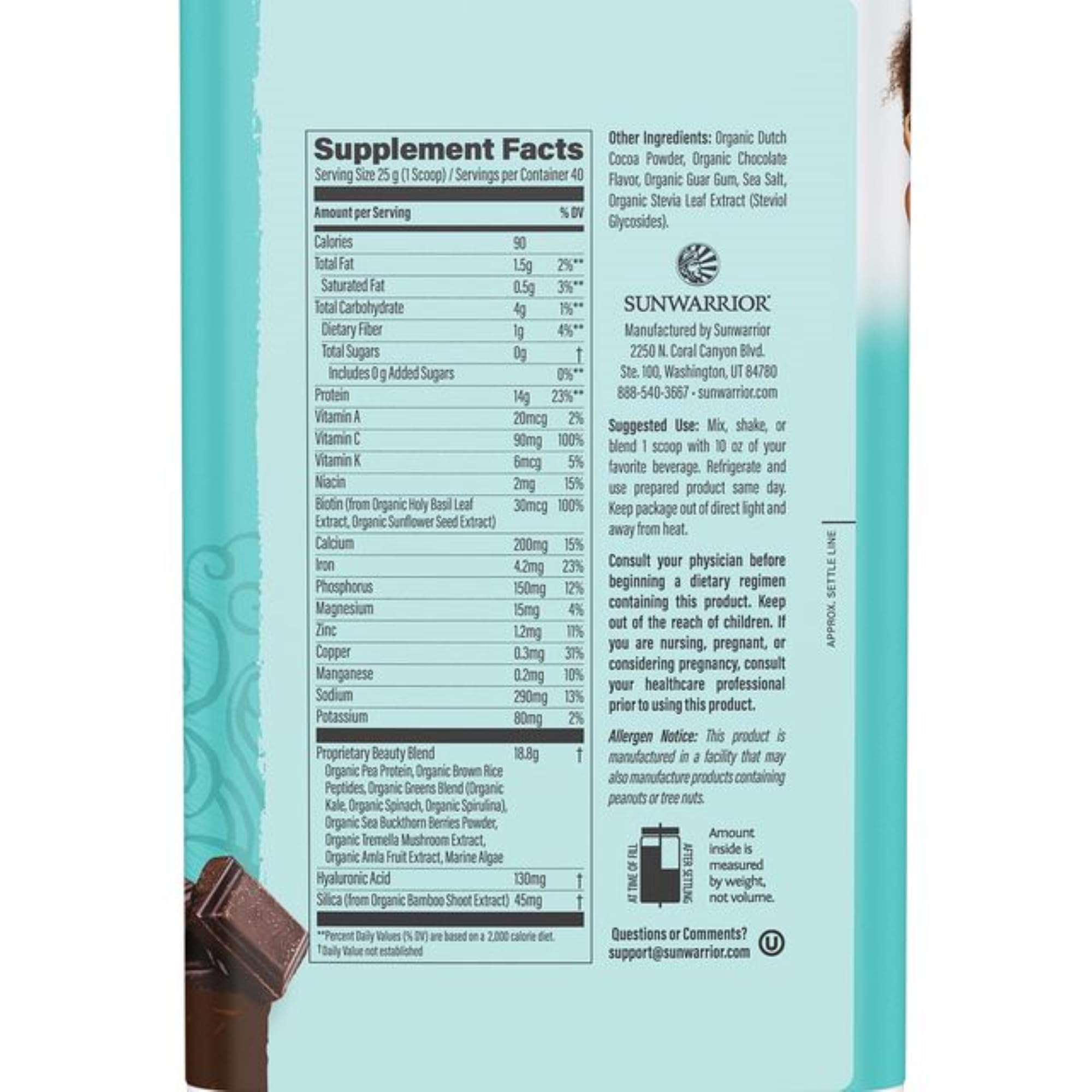Sunwarrior polvo de colágeno vegano en primer plano mostrando textura cremosa