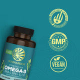 Sunwarrior detalle de etiqueta indicando DHA y EPA de algas, origen claro