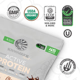 Sunwarrior detalle de la etiqueta con ingredientes orgánicos claros