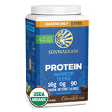 Sunwarrior envase frontal chocolate mostrando sello orgánico y limpieza