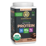 Sunwarrior envase frontal sabor chocolate mostrando presentación y beneficios