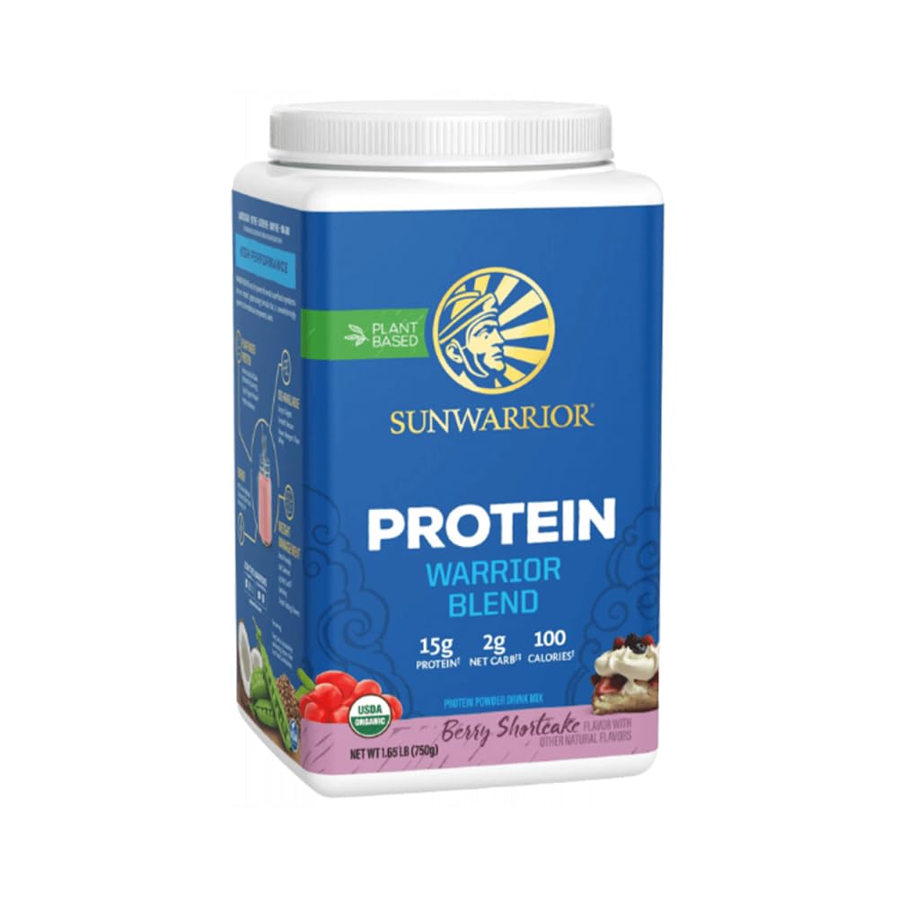 Sunwarrior etiqueta con lista de ingredientes y certificaciones visibles