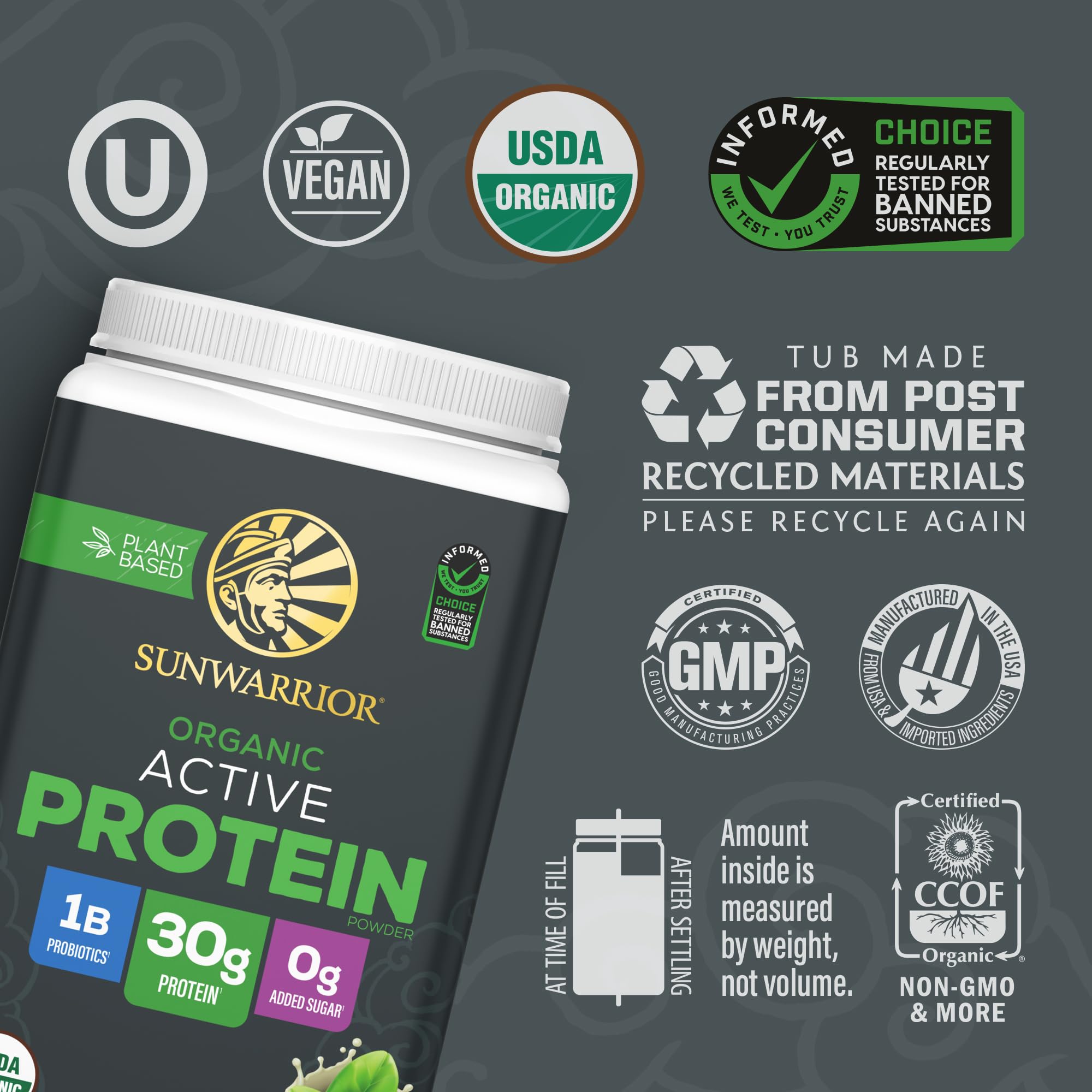 Sunwarrior etiqueta de ingredientes orgánicos y sin alérgenos