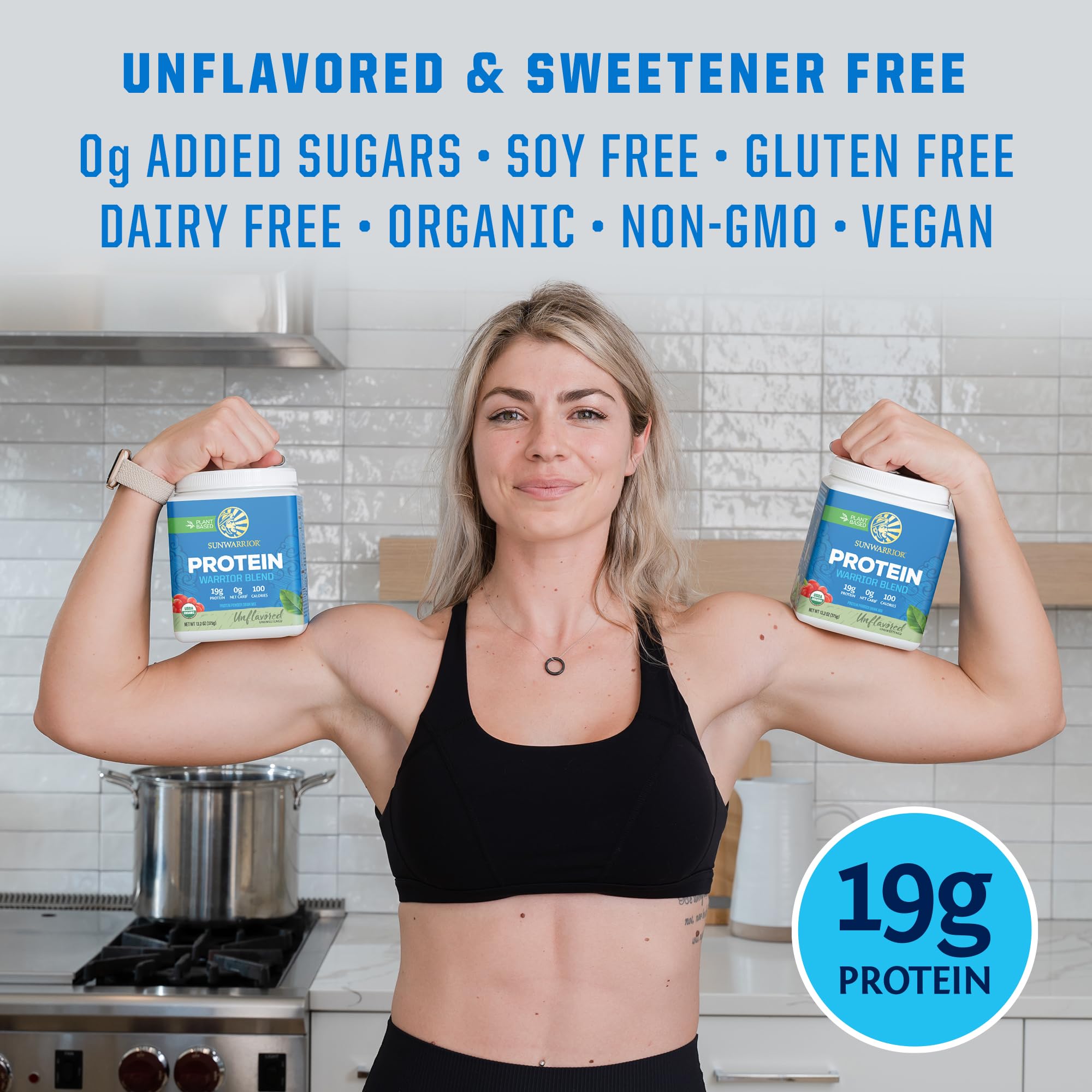 Sunwarrior etiqueta de ingredientes orgánicos sin aditivos ni OGM