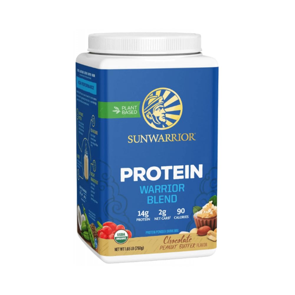 Etiqueta Sunwarrior con lista de ingredientes orgánicos y ausencia de alérgenos
