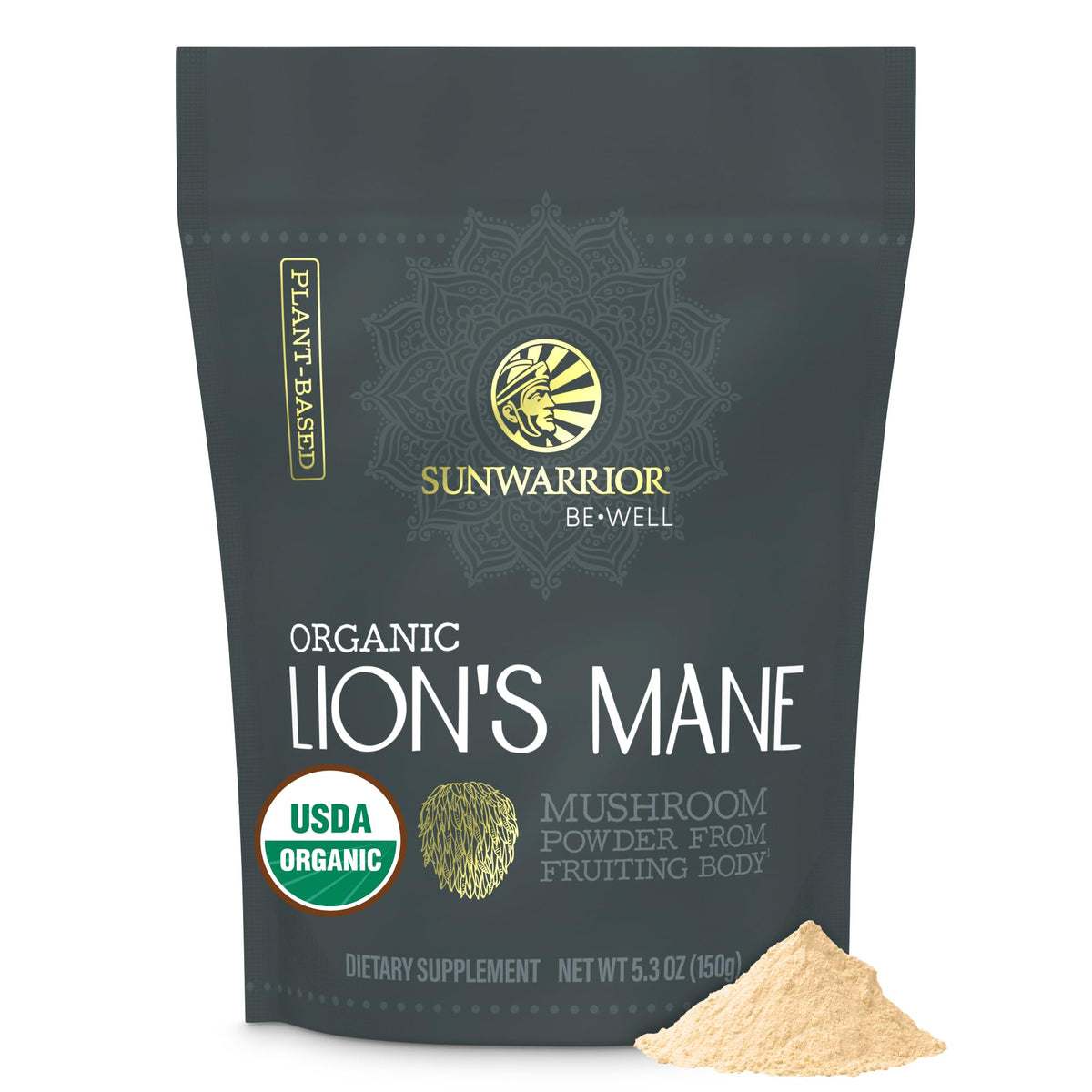 Sunwarrior frontal del empaque mostrando bolsa resellable y beneficios claros