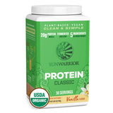 Sunwarrior bote frontal 750 g mostrando diseño y beneficio proteína vegana