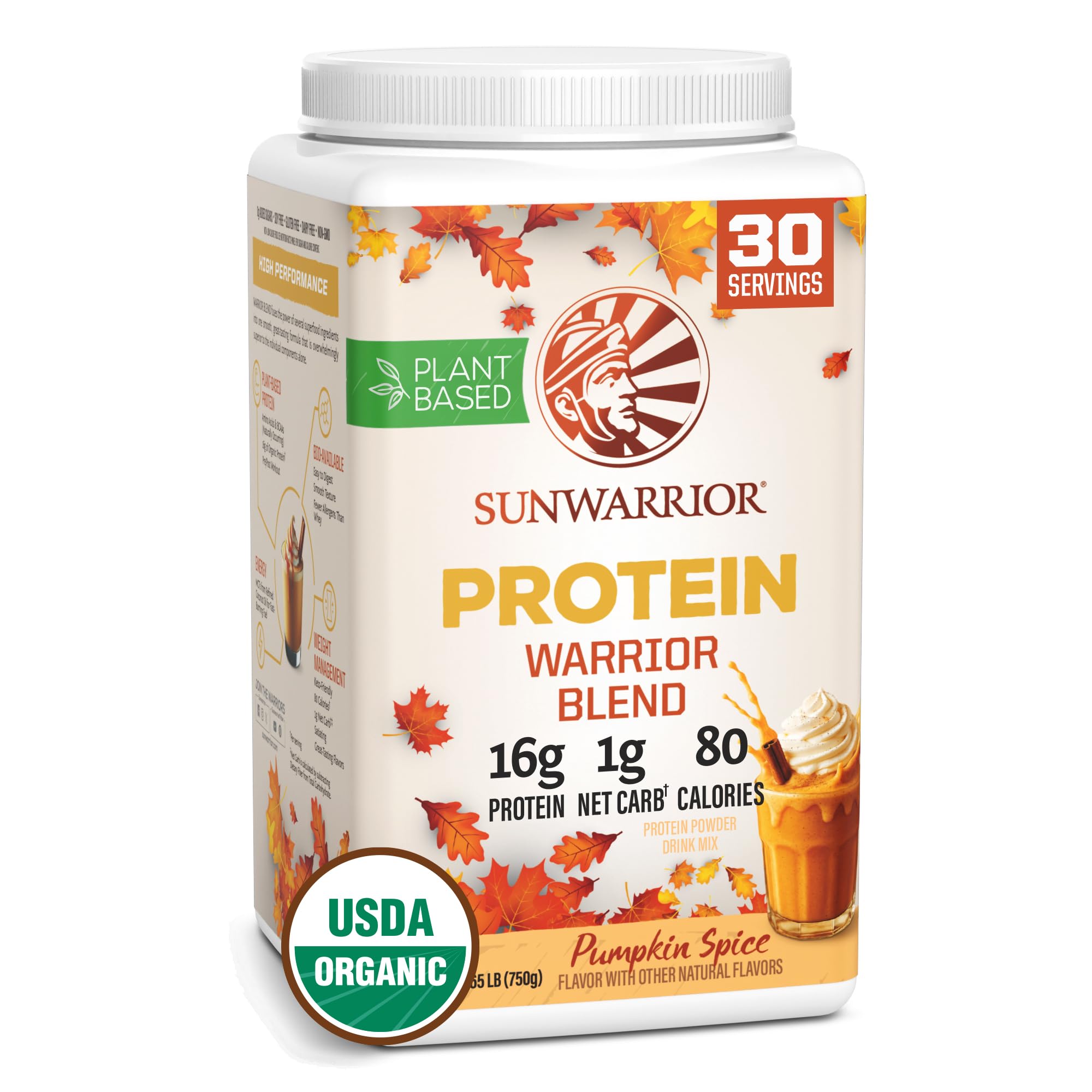 Sunwarrior envase frontal Pumpkin Spice mostrando diseño y tamaño