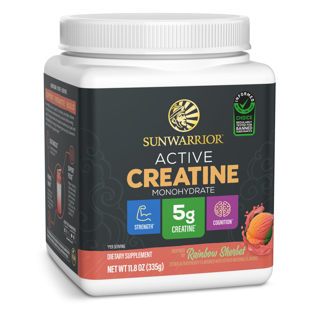 Sunwarrior frente del envase mostrando diseño y sabor Rainbow Sherbert