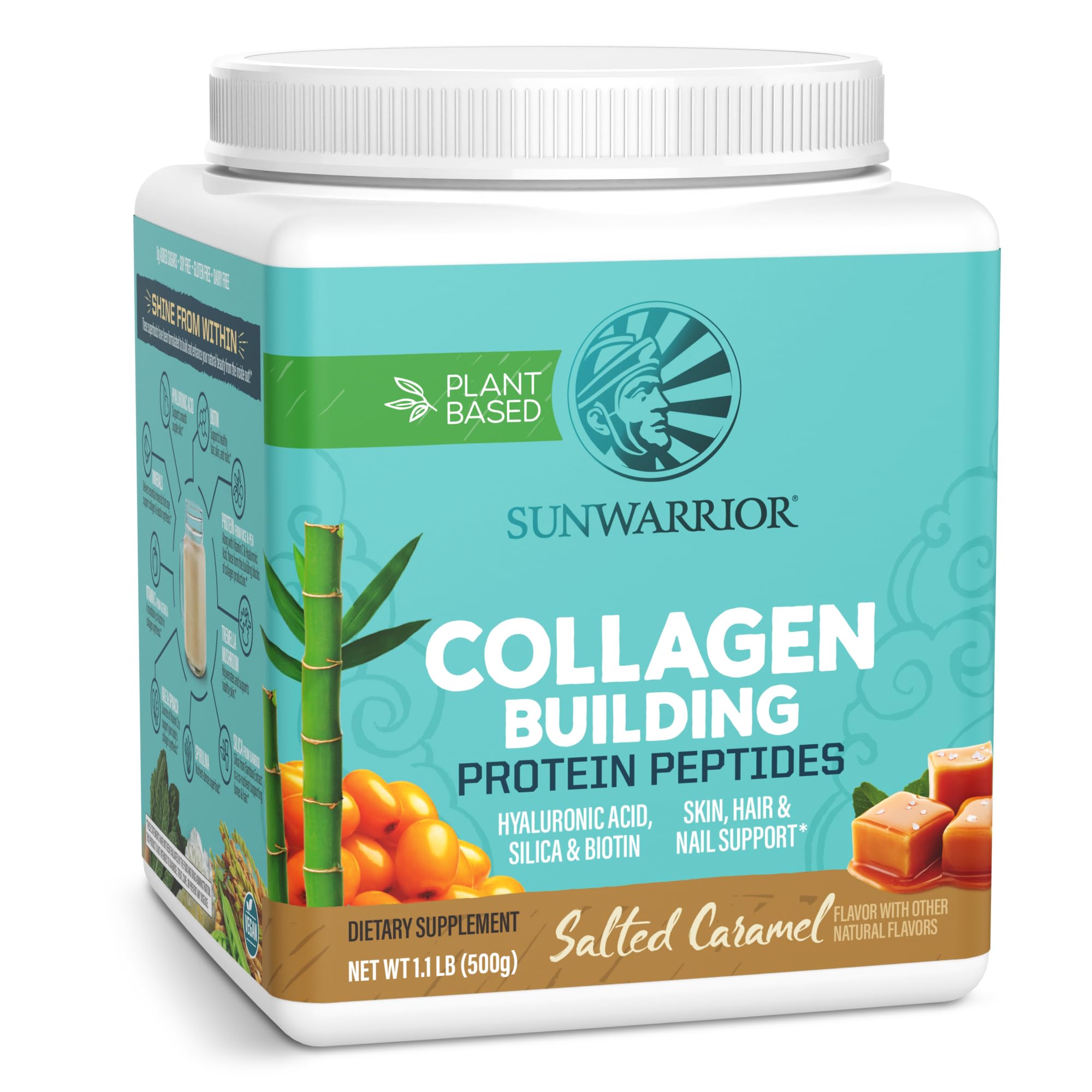 Sunwarrior envase frontal mostrando el diseño y beneficio vegano