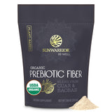 Sunwarrior paquete frontal destacando producto vegano y orgánico