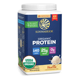 Sunwarrior envase frontal mostrando marca y sabor vainilla, opción nutritiva vegana