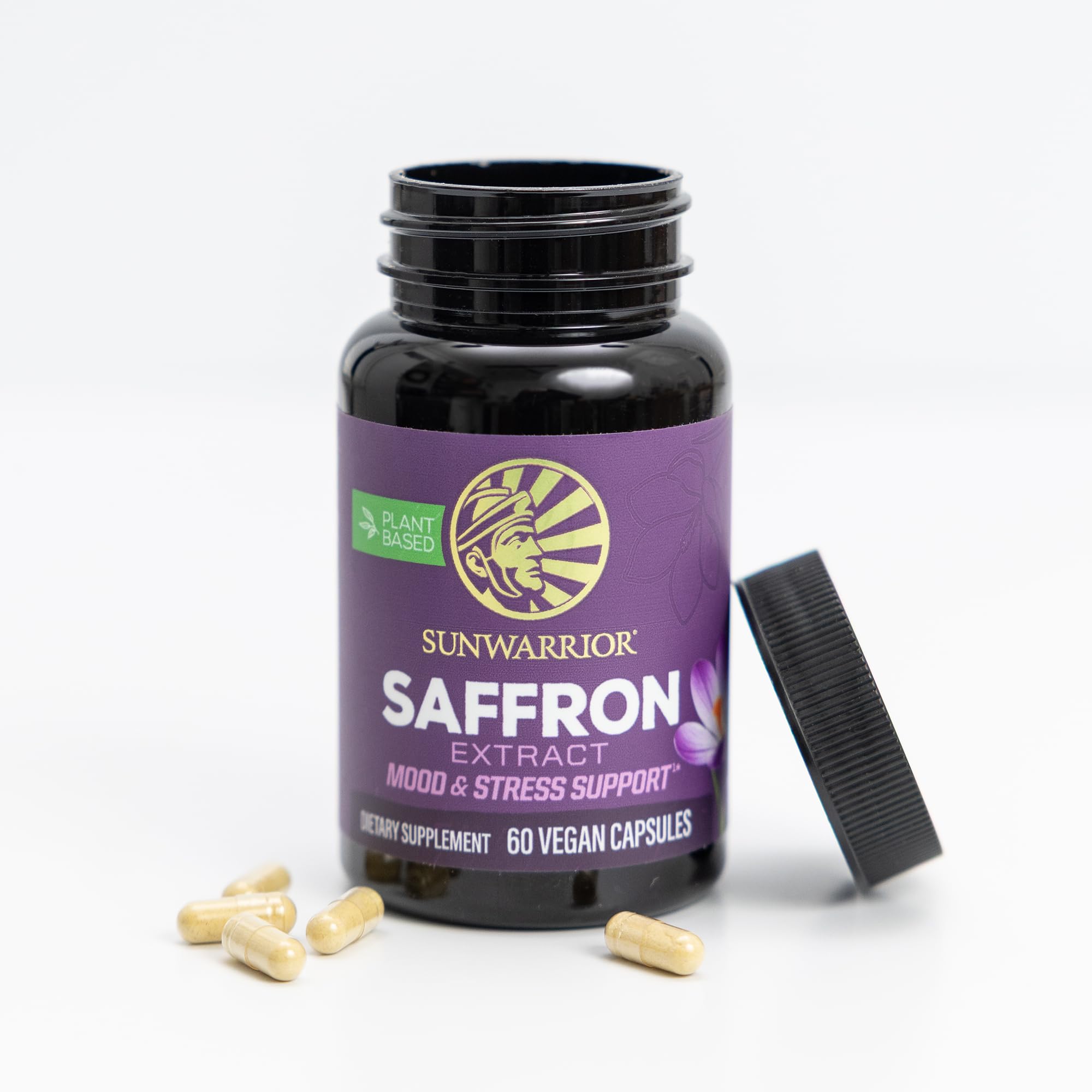 Sunwarrior flor de azafrán e ingrediente para ilustrar origen vegetal