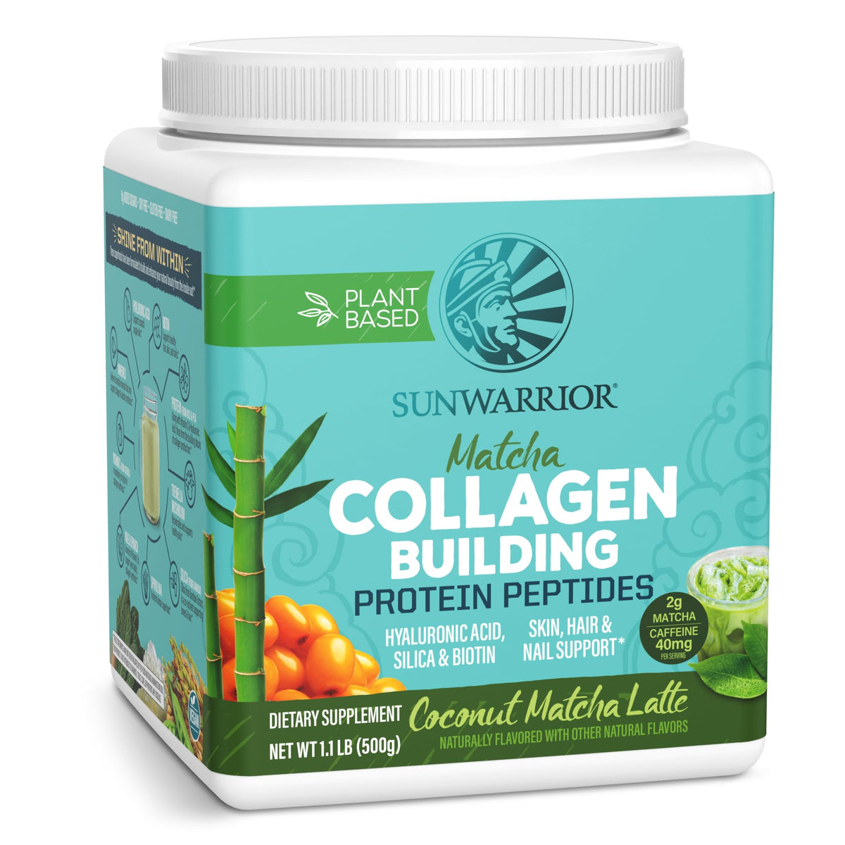 Sunwarrior envase frontal Coconut Matcha mostrando diseño y beneficio nutricional