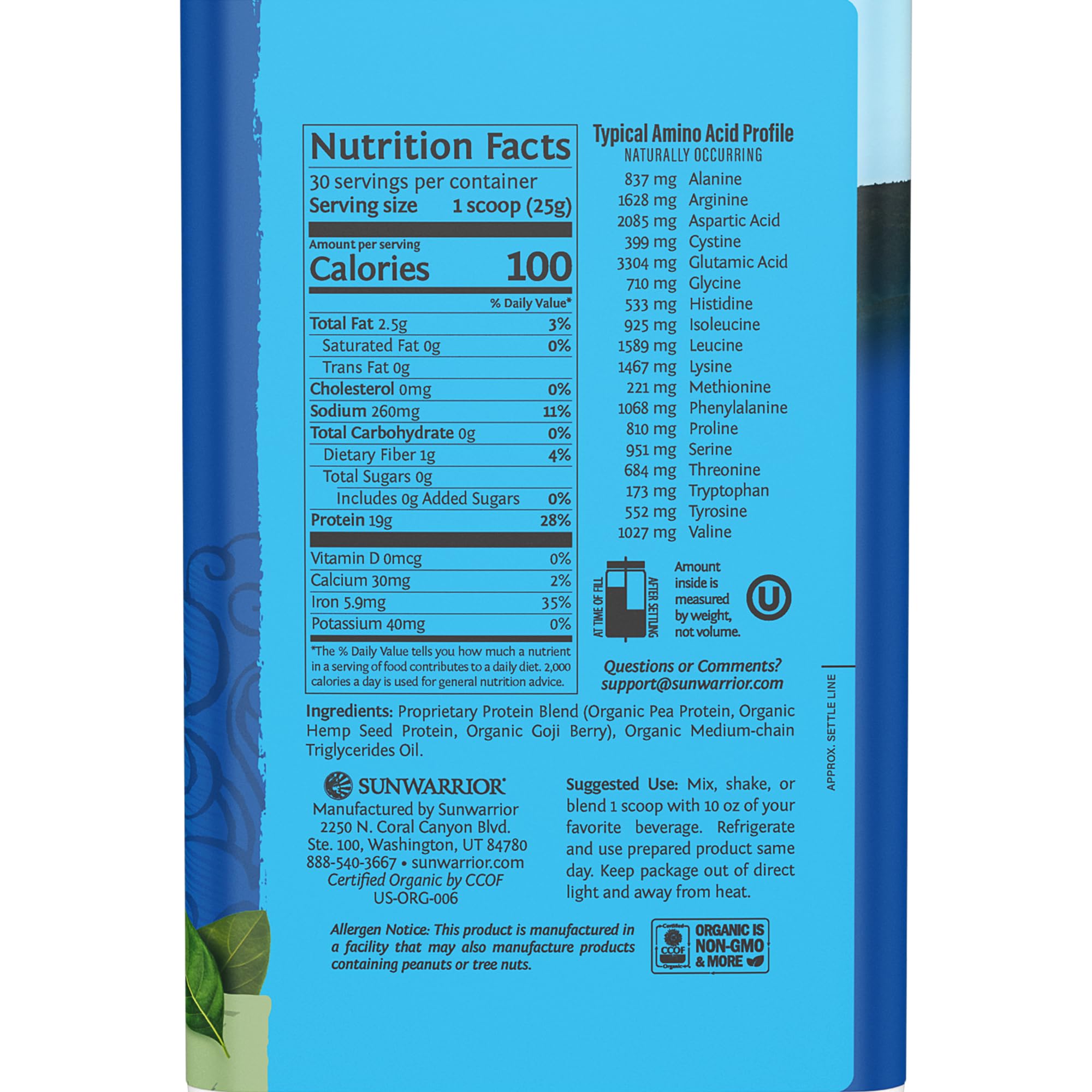 Polvo Sunwarrior detalle de textura fina, ideal para mezclas homogéneas