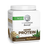 Sunwarrior envase frontal de proteína de cáñamo mostrando diseño y tamaño, aporta nutrición limpia