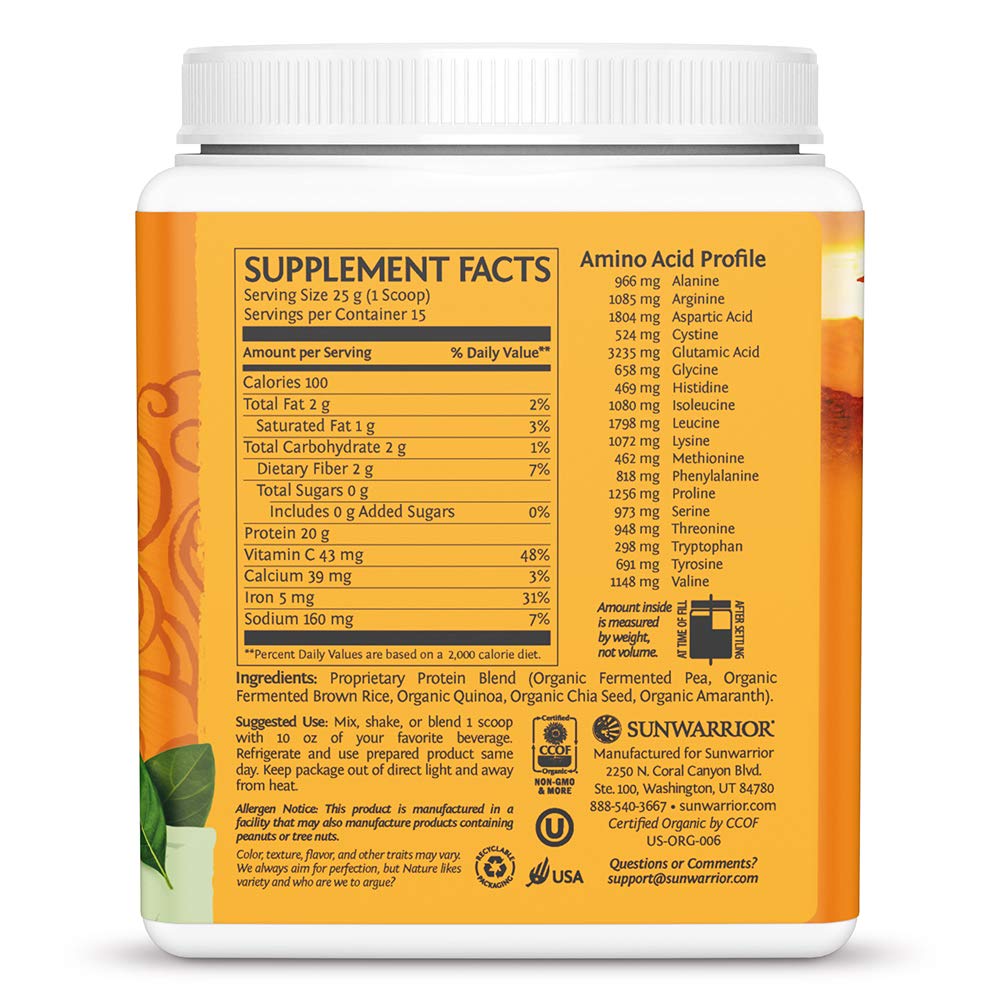 Sunwarrior polvo textura cremosa cerca para mezcla fácil y digestiva