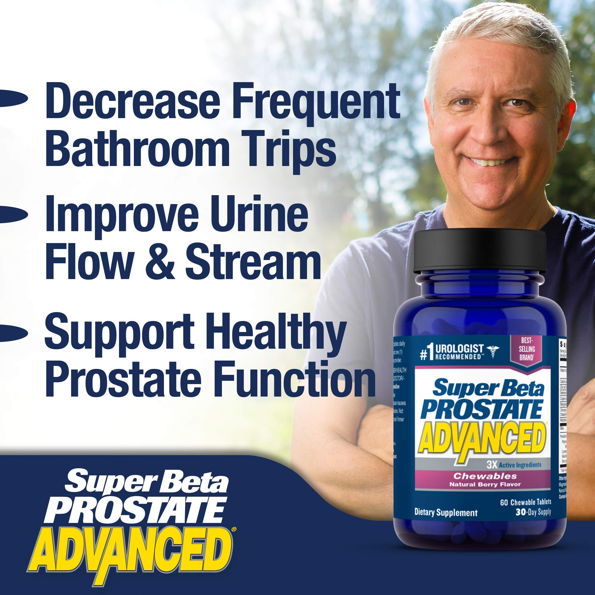 SUPER BETA PROSTATE frasco en mesita de noche sugiriendo menos interrupciones nocturnas
