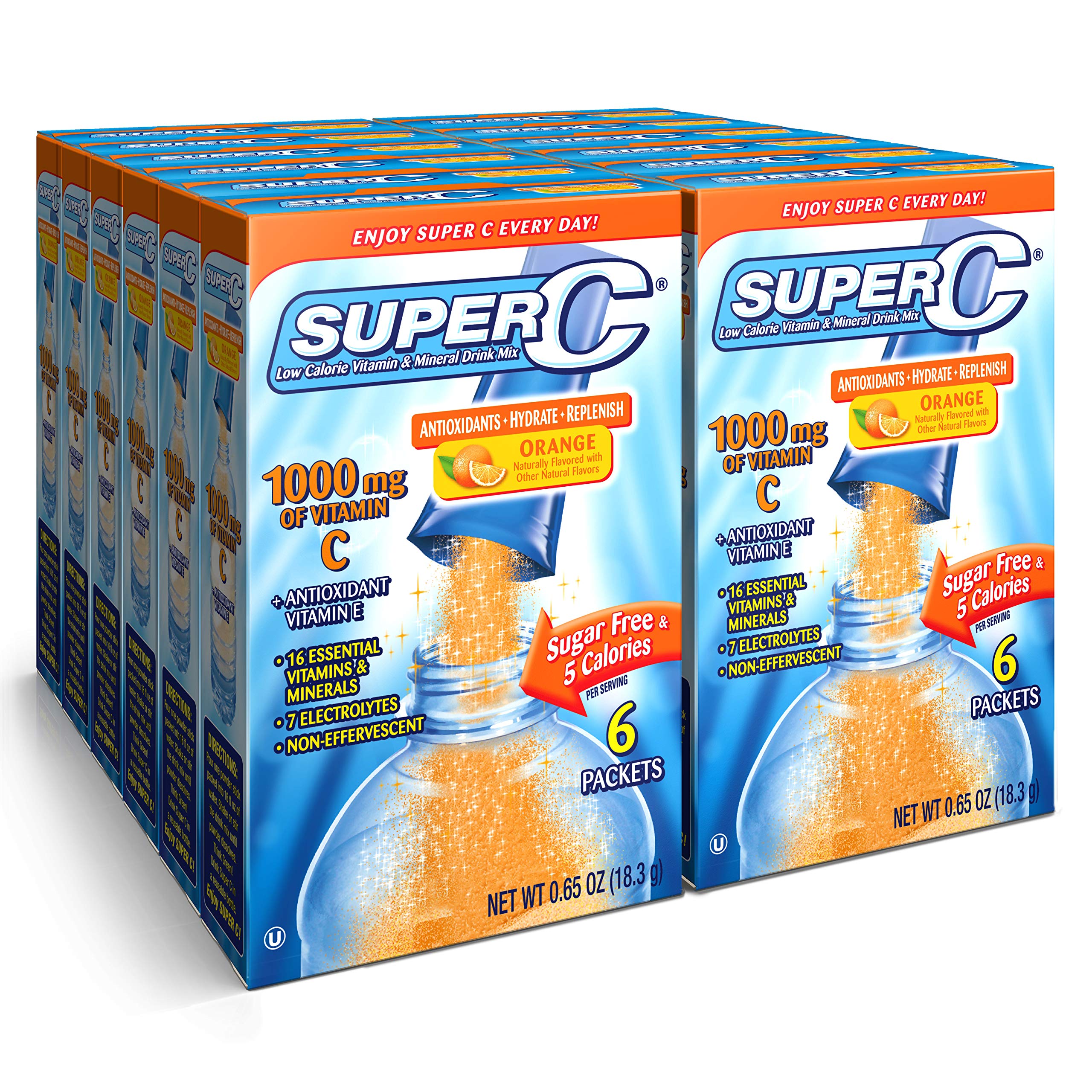 Super C frente del empaque mostrando 72 sobres y conveniencia